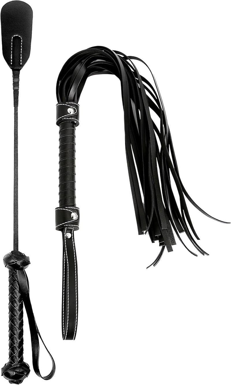 RIDIN Leather Crop 18" Faux Leather Whip 33" Equestrian Set - Leather Horse Riding Set - Horse Training Whip Play - Image 1
